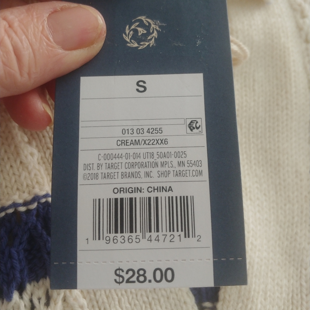 Collared Polo Pullover V-Neck Sweater in Cream and Blue - Small - Picture 7 of 10